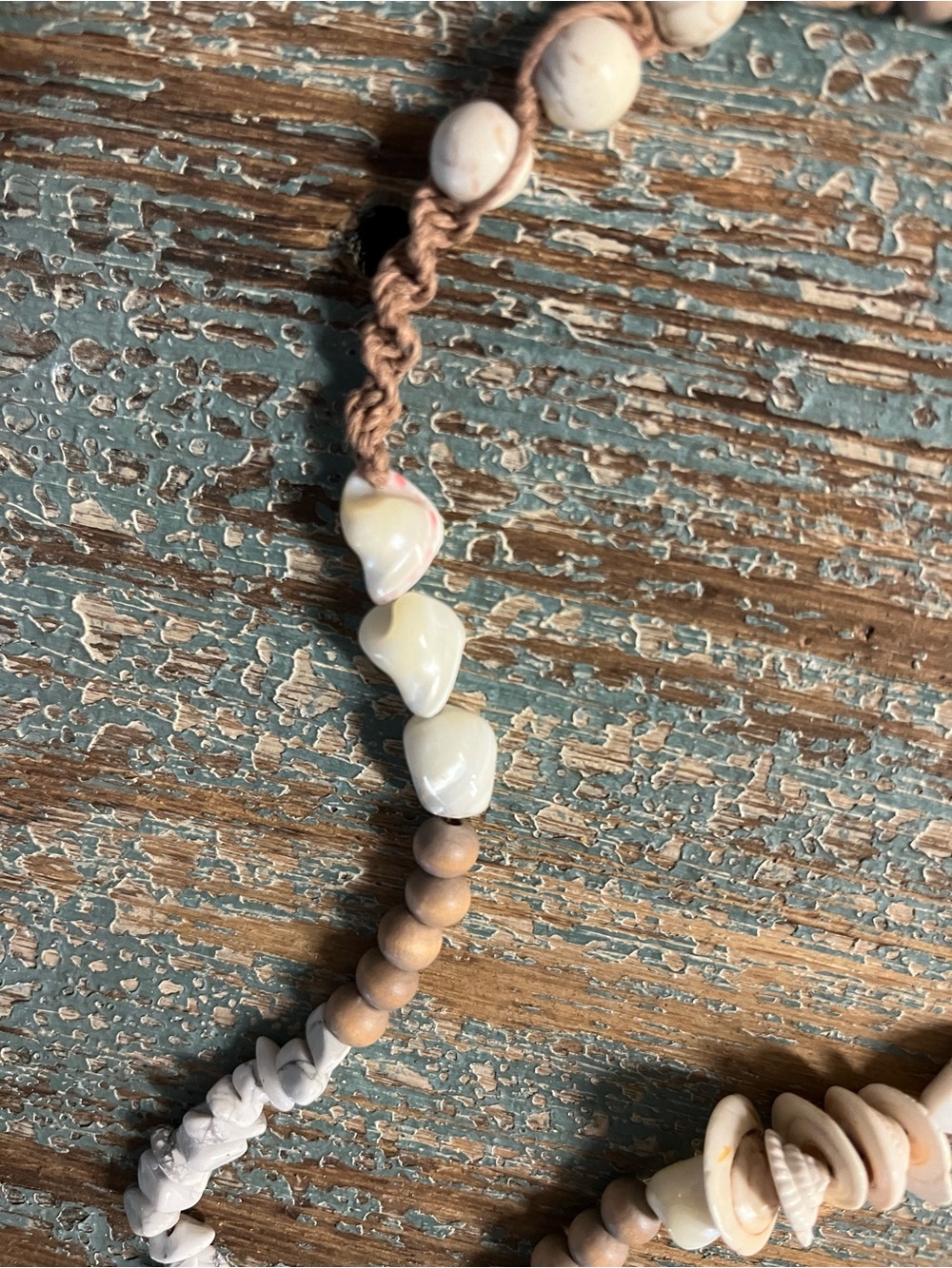 Handcrafted Neutral Multi-Strand Beaded Beach Necklace - White/Cream - Picture 4 of 7